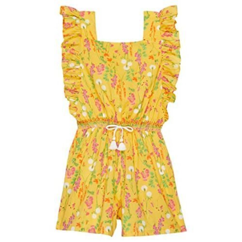 PEEK Girls Smocked Romper All-Over Flower Print Yellow 6-7